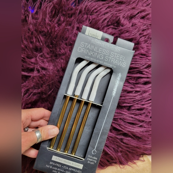 New in box eco friendly reusable drinking straws set of 4 w/brush - Picture 2 of 3